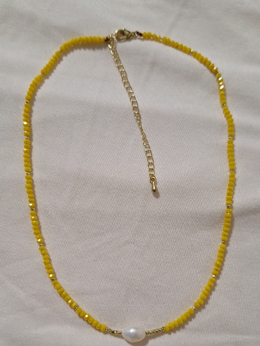 Yellow Beaded Fresh Water Pearl Accent Necklace - Women Jewelry